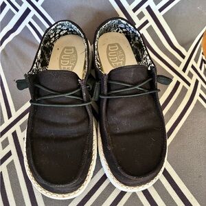 Hey Dude Black Canvas Wavy Slip-On Loafers